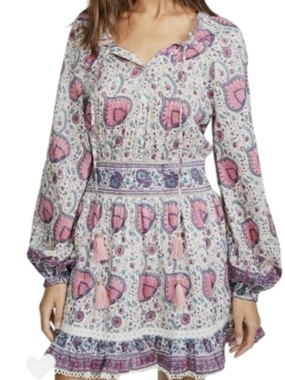 Pink Paisley Long-Sleeve Tiered Mini Dress